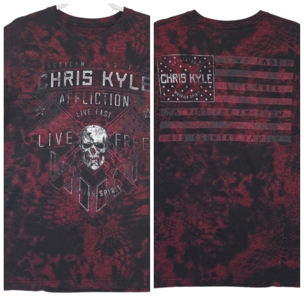 Affliction Chris Kyle American Sniper T Shirt Mens XL Red Black Skull Patriotic